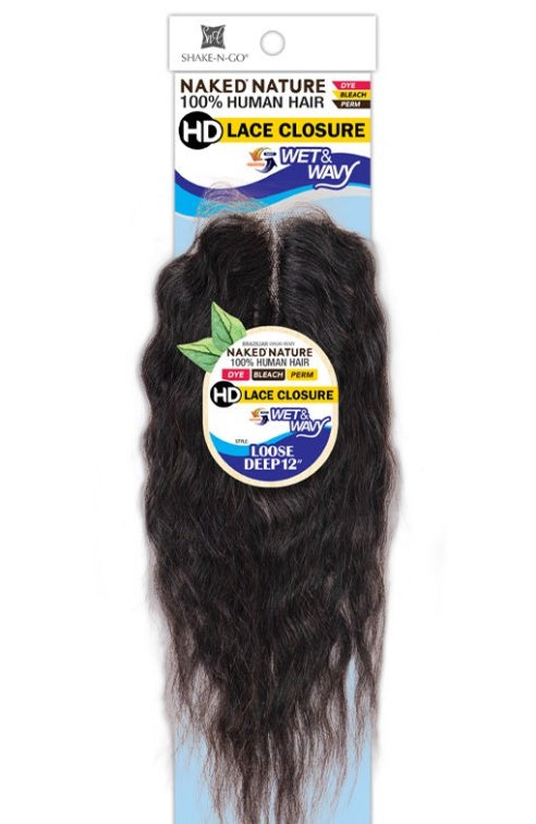 SHAKE N GO NAKED NATURE 100% HUMAN HAIR WET & WAVY HD 2.25"X4" LACE CLOSURE LOOSE DEEP 12"