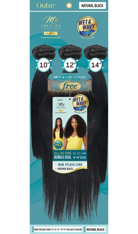 OUTRE MY TRESSES GOLD LABEL UNPROCESSED HUMAN HAIR WEAVE WET & WAVY SPLASH CORK